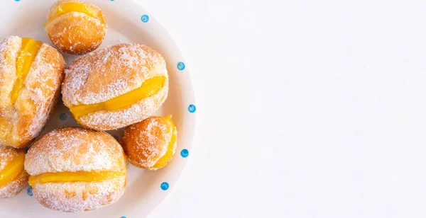 Bola Berlim Berlin Ball Portuguese Pastry Made Fried Doughnut Filled — 스톡 사진