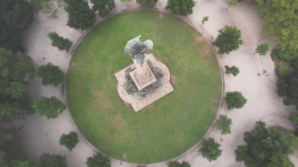 Circle Top View Monument Rotunda Boavista Foggy Day Porto Portugal — Video