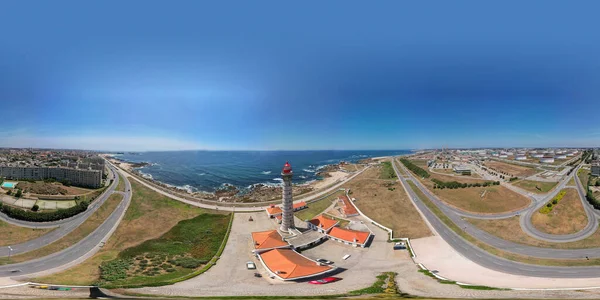 360 Degree Panoramic Landscape Panorama Athe Lighthouse Leca Palmeira Matosinhos — Foto de Stock