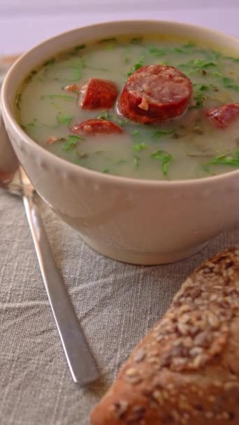 Rotating Vertical Video Portuguese Style Soup Called Caldo Verde Traditional — Video