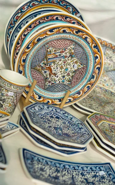 Stall Colorful Portuguese Ceramics Traditional Local Handicrafts Portugal — 스톡 사진