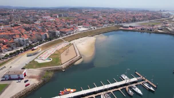 Aerial Drone View City Povoa Varzim Bright Sunny Summer Day — Vídeo de Stock