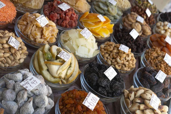 Oporto Portugal 2022 Different Types Dried Fruits Nuts Assortment Typical — Zdjęcie stockowe
