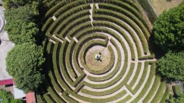 Aerial view of The garden Labyrinth in Oporto. Gardens of the Parque de Sao Roque in Porto, Portugal. 