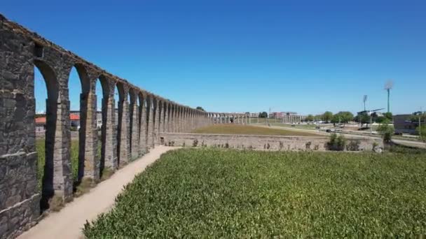 Drone Flight Santa Clara Aqueduct Corn Field North Portugal – Stock-video