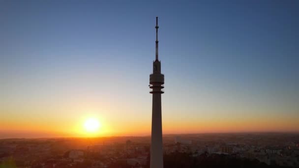 Altice Television Communication Tower Sunset Vila Nova Gaia Northern Portugal — Stok video