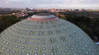 Amazing Top down Aerial view of The Crystal Palace in Porto city, Portugal
