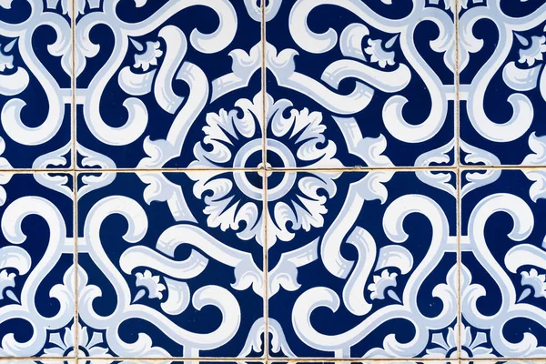 Close Traditional Portuguese Spanish Classic Tile Blue Azulejo Background — Stock Photo, Image