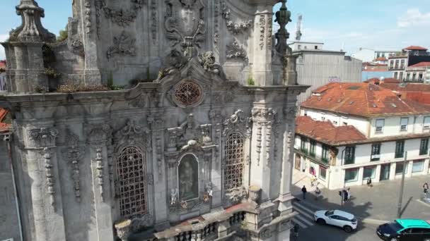 Luchtfoto Van Kerk Igreja Carmo Dos Carmelitas Tipycal Oporto Centrum — Stockvideo