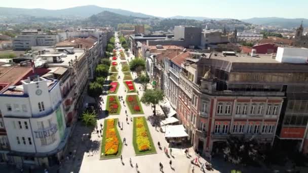 Portekiz Tarihi Şehir Merkezi Braga Nın Insansız Hava Aracı Görüntüsü — Stok video