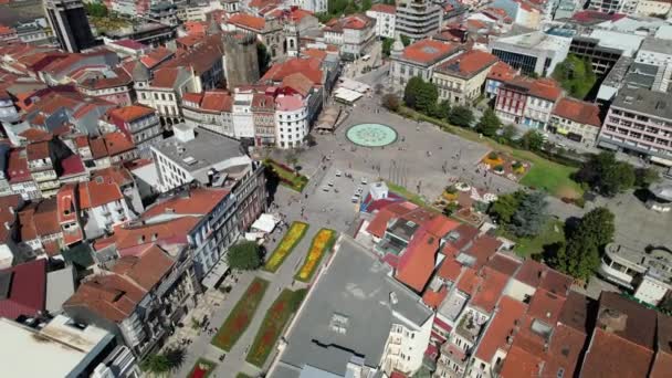 Portekiz Braga Şehrinin Tarihi Merkezindeki Praca Republica Nın Insansız Hava — Stok video