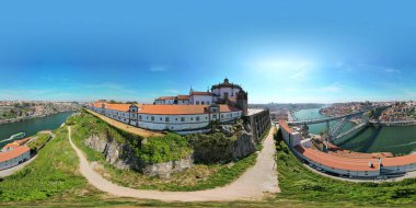 Oporto, Dom Luis I Köprüsü, Eski Şehir, Portekiz 'in 360 derece panoramik manzarası..