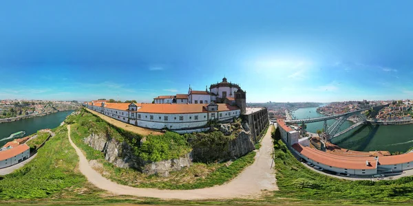 Oporto, Dom Luis I Köprüsü, Eski Şehir, Portekiz 'in 360 derece panoramik manzarası..