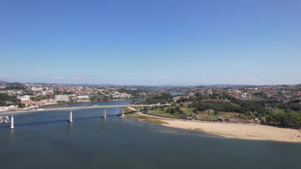 Aerial View Beautiful Freixo Bridge Ower River Douro Porto City — Stock videók