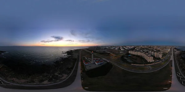 Vista Aérea Nocturna Panorama Panorámico Panorámico 360 Grados Del Faro — Foto de Stock