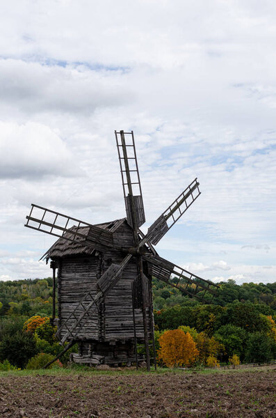 Old, wooden mill of the XVII century  Grain Mill A Dutch windmill standing in Jurowce in Podlasie in Poland October 2020