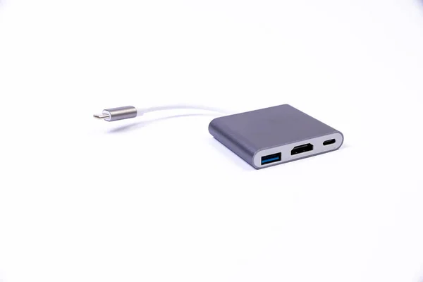 Usb Type Adapter Hub Various Accessories Pendrives Hdmi Ethernet Vga — Stock Photo, Image