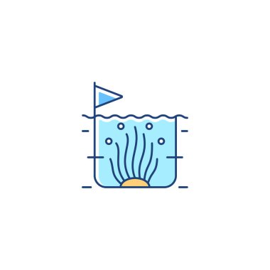 Algaculture RGB renk simgesi. Ticari deniz yosunu üretimi. Yosun yetiştiriciliği ve ticaret için üretim. Mikro algler büyüyüp gelişiyor. İzole vektör çizimi. Basit doldurulmuş çizgi çizimi