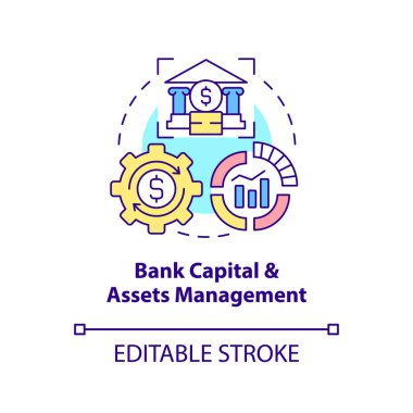 Banka sermayesi ve varlık yönetimi konsepti simgesi. Sermaye ölçüm sistemi. Finansal yönetim soyut fikir ince çizgi çizimi. Vektör izole edilmiş dış hat renk çizimi. Düzenlenebilir vuruş