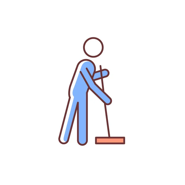 Очищення Допомогою Піктограми Кольору Мопеда Rgb Людина Прибиральницею Підтримувати Чистоту — стоковий вектор