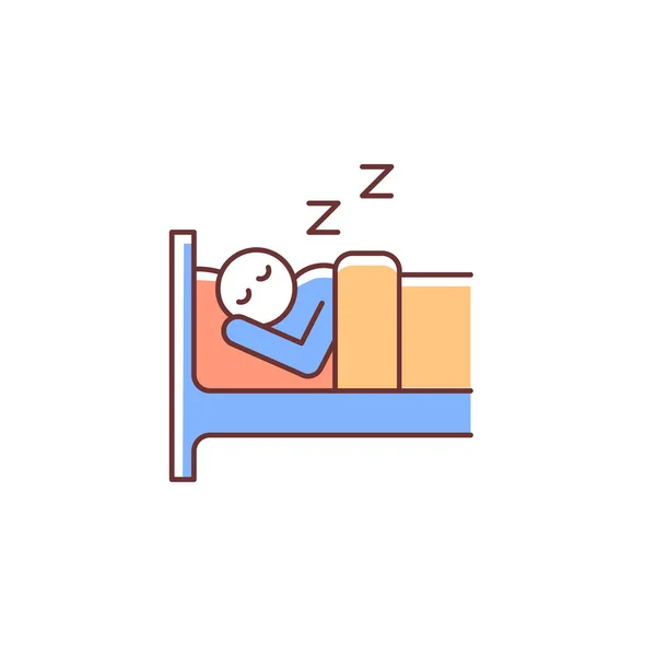 Rgbカラーのアイコンをスリープ ベッドで静かに寝ている人 夢の男 一般的な日常の人間の生活 健康的なライフスタイル習慣睡眠 孤立したベクトル図 簡単な線画 — ストックベクタ