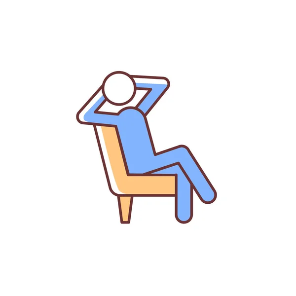 Rgbカラーアイコンをリラックス 男はリラックスしたポーズで座っている 人間は仕事を休んでいる 足で肘掛け椅子に座っている人が交差した 孤立したベクトル図 簡単な線画 — ストックベクタ