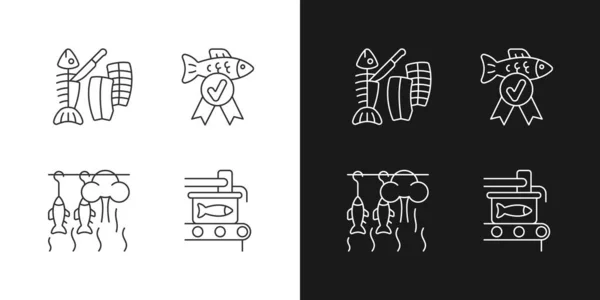 Lineare Symbole Für Die Zubereitung Von Fischprodukten Für Den Dunklen — Stockvektor