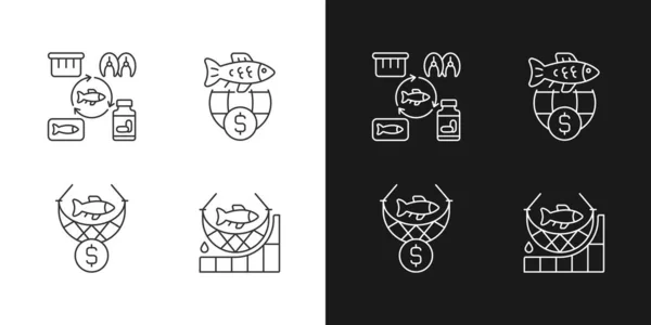 Fish Product Producing Trade Linear Icons Set Dark Light Mode — Stock Vector