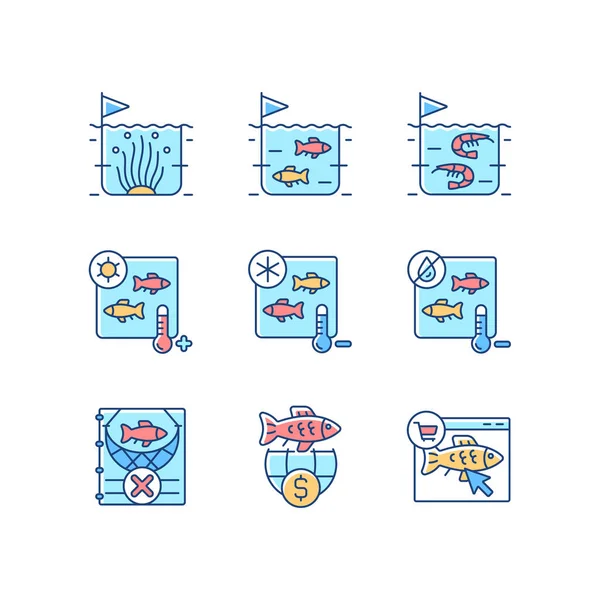 Produk Ikan Pertanian Dan Menyimpan Ikon Warna Rgb Ditetapkan Sterilisasi Stok Ilustrasi Bebas Royalti