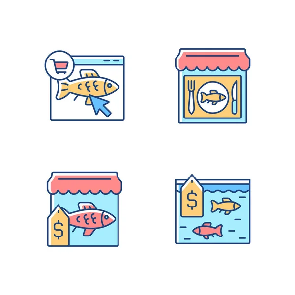 Produk Makanan Laut Menjual Ikon Warna Rgb Industri Perikanan Pasar Stok Vektor Bebas Royalti
