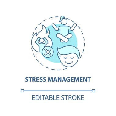 Stres yönetimi konsepti simgesi. Yüksek tansiyon önleme fikri soyut ince çizgi çizimi. Yoga çalışıyorum. Psikolojik rahatlama. Vektör izole edilmiş dış hat renk çizimi. Düzenlenebilir vuruş