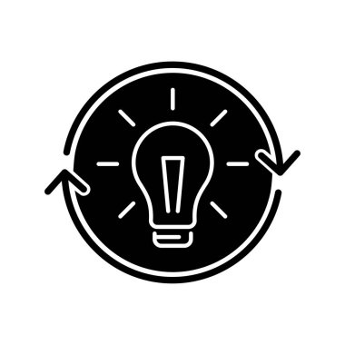 Siyah kabartma simgesi yeniden değerlendiriliyor. Fikrini ve kararını değiştir. Yeniden değerlendir ve tekrar düşün. Fikrini değiştir. Kritik düşünme yetenekleri. Beyaz uzayda siluet sembolü. Vektör izole illüstrasyonu