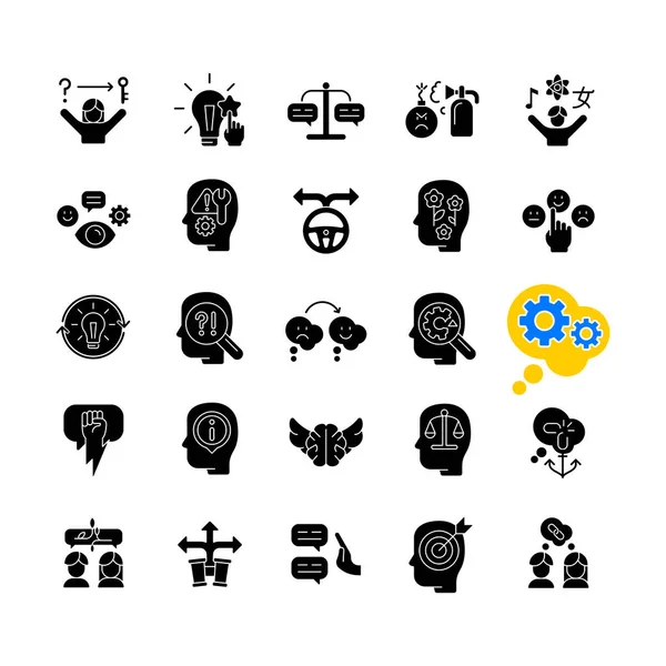 Critical Thinking Black Glyph Icons Set White Space Intellectual Logical — Stock Vector