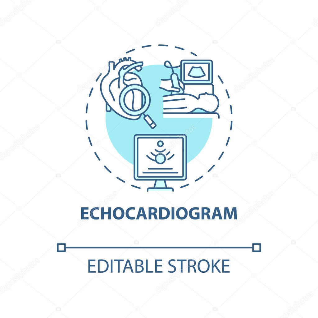 Echocardiogram concept icon. Hypertension test abstract idea thin line illustration. Non invasive procedure. Echo test. Diagnose cardiac problem. Vector isolated outline color drawing. Editable stroke