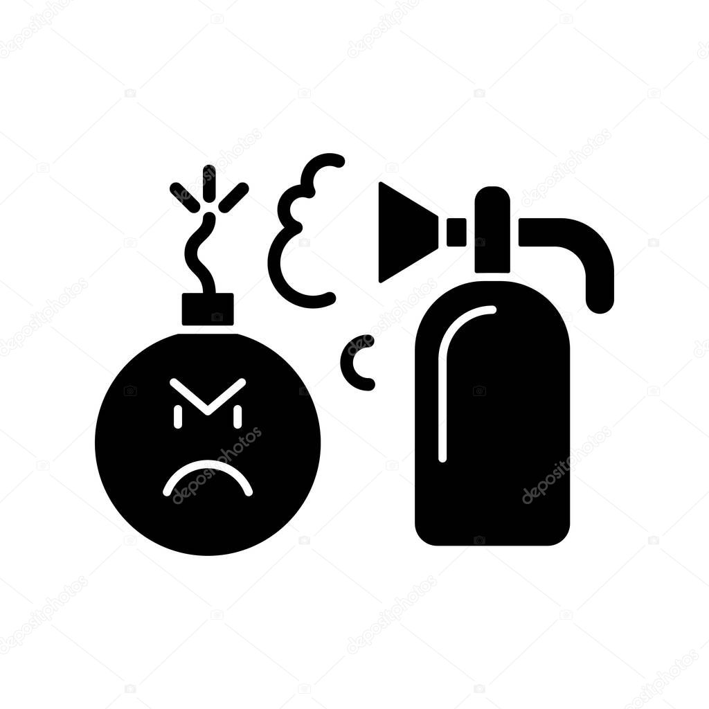 Extinguishing emotions black glyph icon. Suppressing feelings and emotions that you experience. Self control skills. Critical thinking. Silhouette symbol on white space. Vector isolated illustration