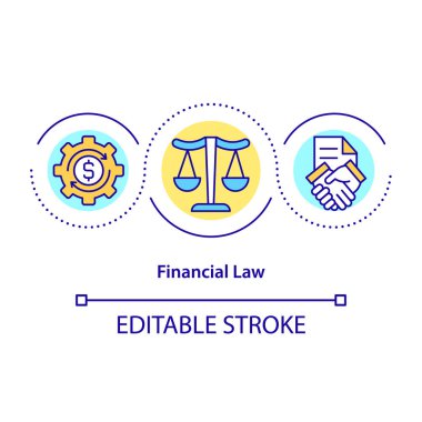 Finansal hukuk konsepti ikonu. Para politikası gereksinimleri. Bankacılık sistemi yönetmeliği terimleri soyut fikir ince çizgi çizimi. Vektör izole edilmiş dış hat renk çizimi. Düzenlenebilir vuruş