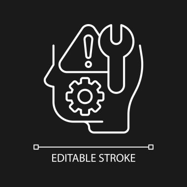 Koyu tema için kendini düzeltme beyaz doğrusal simgesi. Hataları kendin düzeltebilme yeteneği. İnce çizgi özelleştirilebilir illüstrasyon. Gece modu için izole vektör kontur sembolü. Düzenlenebilir vuruş