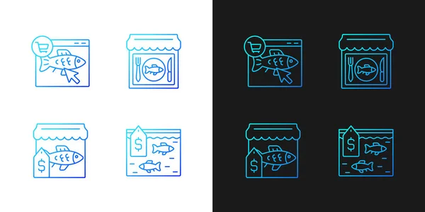 Seafood Product Selling Gradient Icons Set Dark Light Mode Fishing — Stock Vector