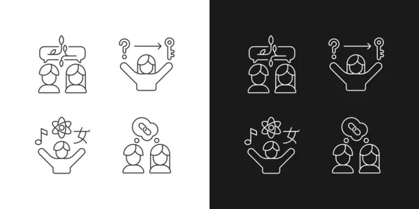 Lineare Symbole Für Kommunikationsfähigkeiten Die Auf Den Dunklen Und Hellen — Stockvektor