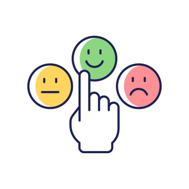 Duygusal olgunluk RGB renk simgesi. Duyguları kontrol etme ve yönetme yeteneği. Güven ve sorumluluk. Olgun zihniyet ve görüş. İzole vektör çizimi. Basit doldurulmuş çizgi çizimi