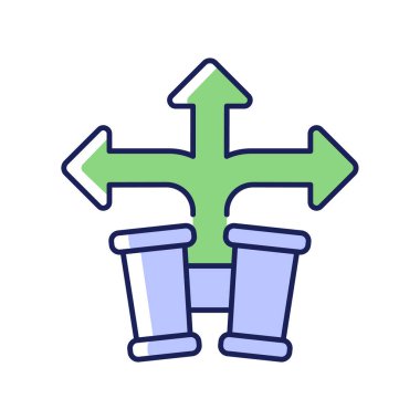 Öngörü RGB renk simgesi geliştiriliyor. Stratejik planlama ve tahmin. Olası senaryoları tahmin et. Kritik düşünme yetenekleri. İzole vektör çizimi. Basit doldurulmuş çizgi çizimi