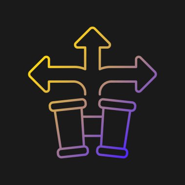 Karanlık tema için öngörü vektör simgesi geliştiriliyor. Stratejik planlama ve tahmin. Olası senaryoları tahmin et. İnce çizgi renk sembolü. Modern tarz pictogram. Vektör izole çizimi