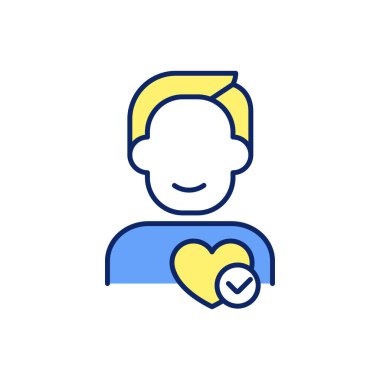 Sağlıklı kalp RGB renk ikonu olan hasta. Kan basıncı düzenleniyor. Kalp hastalığı riskini azaltıyor. Düzenli kardiyovasküler tarama. İzole vektör çizimi. Basit doldurulmuş çizgi çizimi