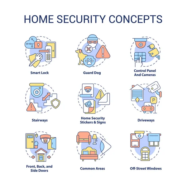 Conjunto Iconos Concepto Seguridad Doméstica Idea Casa Inteligente Ilustraciones Color — Vector de stock