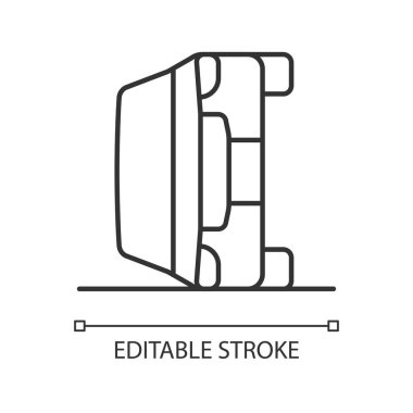 Araç devirme doğrusal simgesi. Araba yana doğru devriliyor. Yollarda çarpıcı bir engel var. İnce çizgi özelleştirilebilir illüstrasyon. Contour sembolü. Vektör izole çizim. Düzenlenebilir vuruş