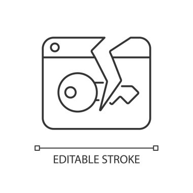 Veri sızıntısı doğrusal simgesi. Hacker saldırısı. Özel verileri kopyalamak. Güvenli sistemde savunmasızlık. İnce çizgi özelleştirilebilir illüstrasyon. Contour sembolü. Vektör izole çizim. Düzenlenebilir vuruş