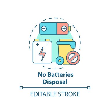 Batarya imha konsepti ikonu yok. Atık yönetimi soyut fikir ince çizgi çizimi. Alkali ve manganez bataryaları imha ediliyor. Vektör izole edilmiş dış hat renk çizimi. Düzenlenebilir vuruş