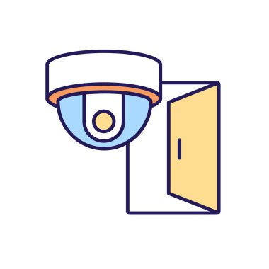 Açık hava kamerası RGB renk simgesi. Dış kamera yerleştirme. Ev kameraları. Akıllı ev. Koruma sistemi. Hırsızlık önleme. İzole vektör çizimi. Basit doldurulmuş çizgi çizimi
