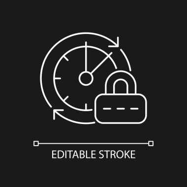 Karanlık tema için beyaz parola doğrusal simgesini değiştir. Veri koruması. İnternet güvenlik önlemleri. İnce çizgi özelleştirilebilir illüstrasyon. Gece modu için izole vektör kontur sembolü. Düzenlenebilir vuruş