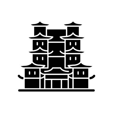 Diş kalıntısı tapınağı siyah sembol. Budistler için ruhani bir merkez. Güney Çin mimarisi. Tarihi müze. Kültürel kompleks. Beyaz uzayda siluet sembolü. Vektör izole illüstrasyonu